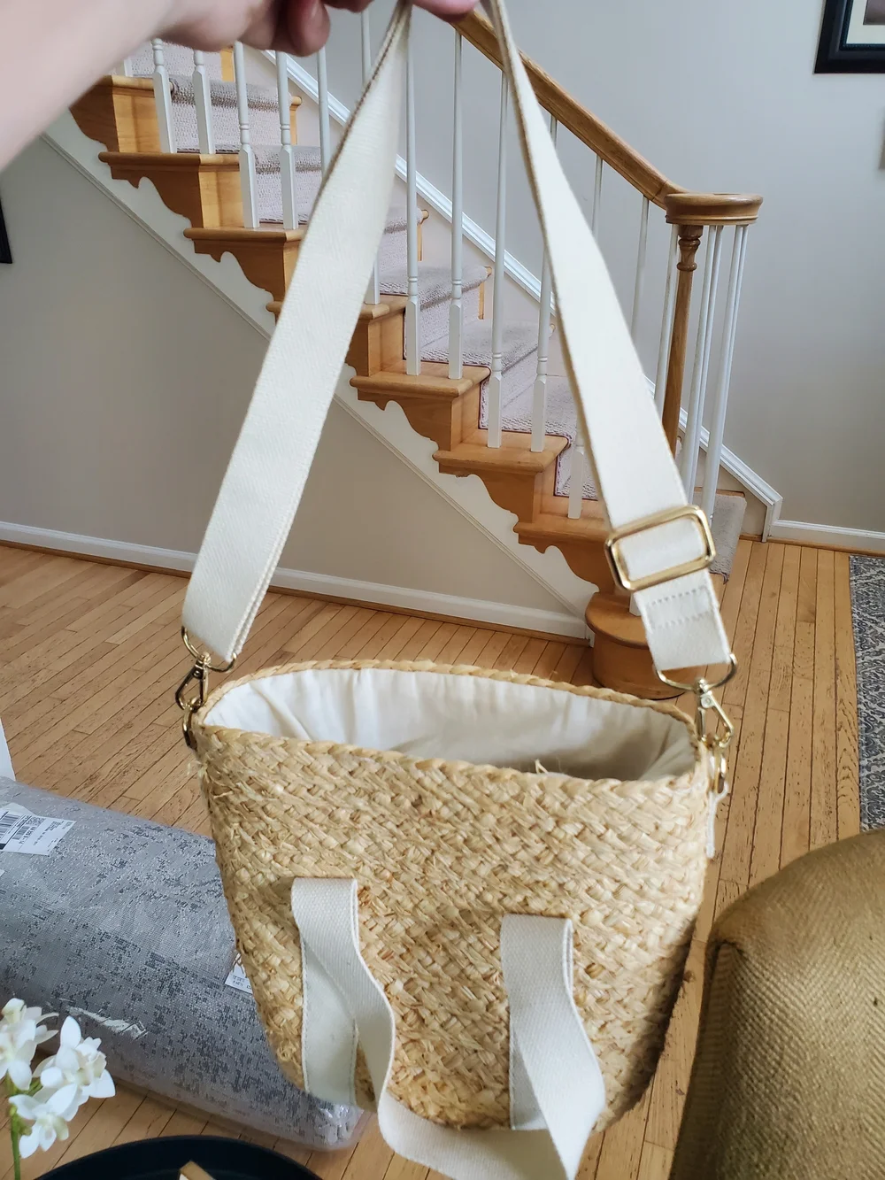 J. Crew Natural Straw Tote with Cream Canvas Strap